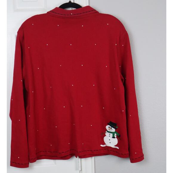NWT Bechamel Red Christmas Sweater Button Down Snowman Embroidered Large - Picture 7 of 8